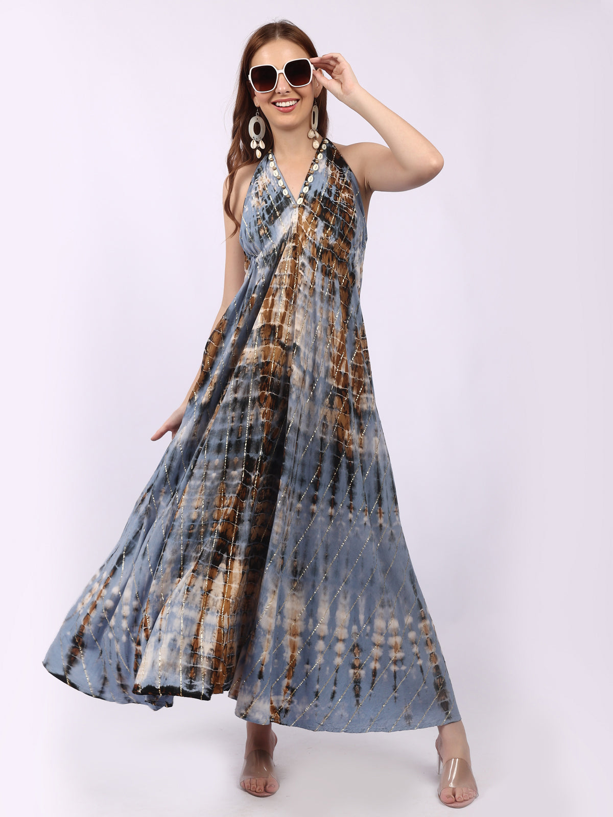 Lurex Pattern Backless Dress
