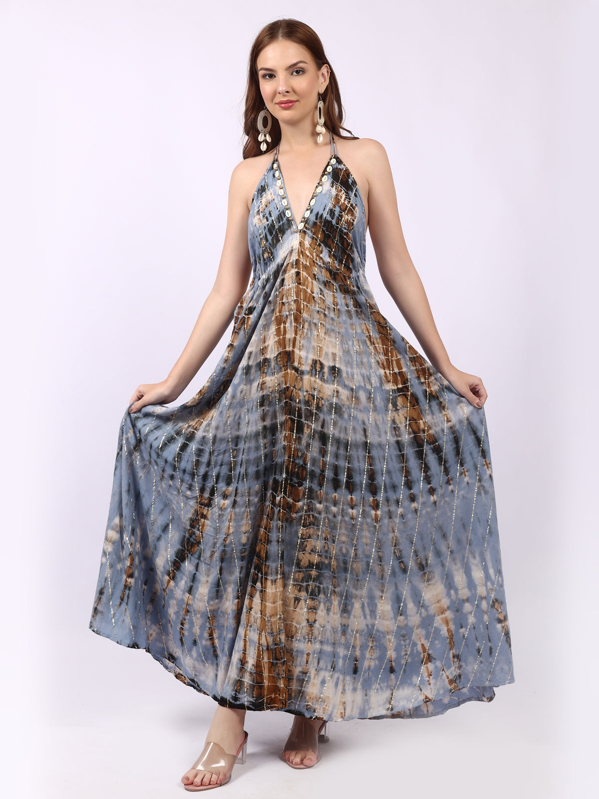 Lurex Pattern Backless Dress