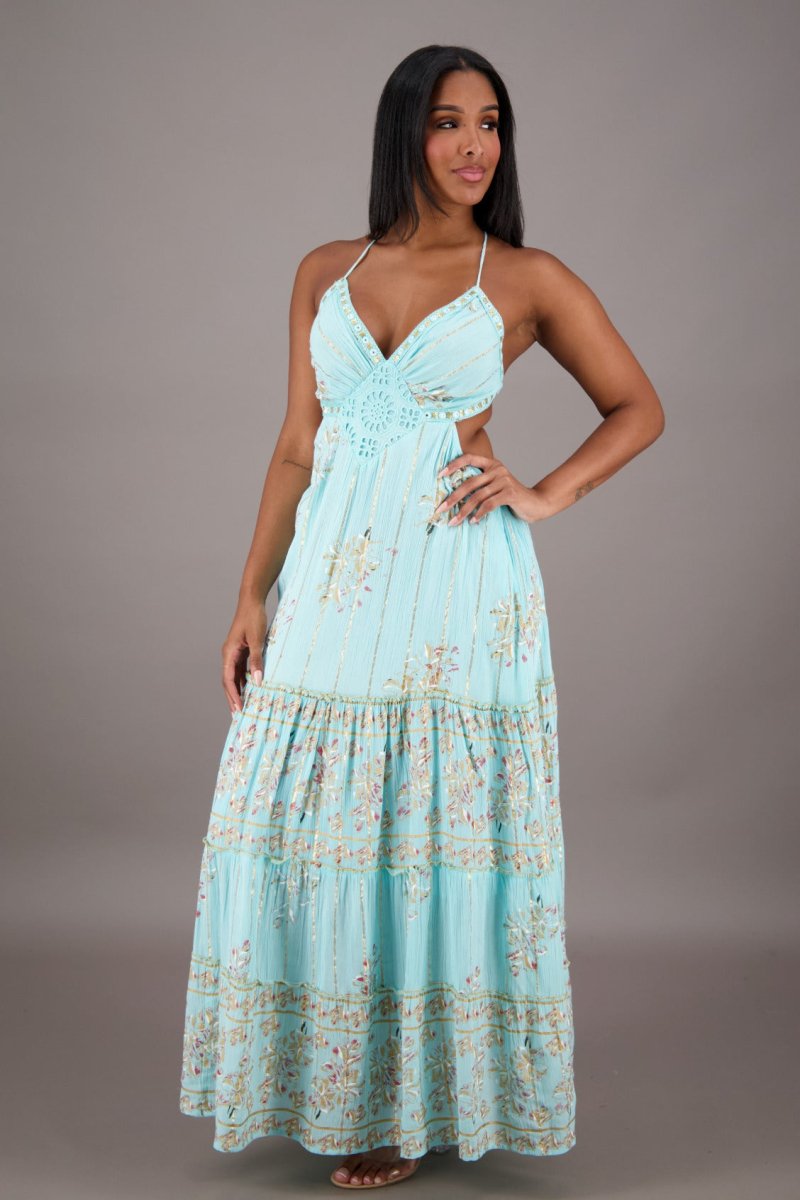Boho Floral Halter Maxi Dress