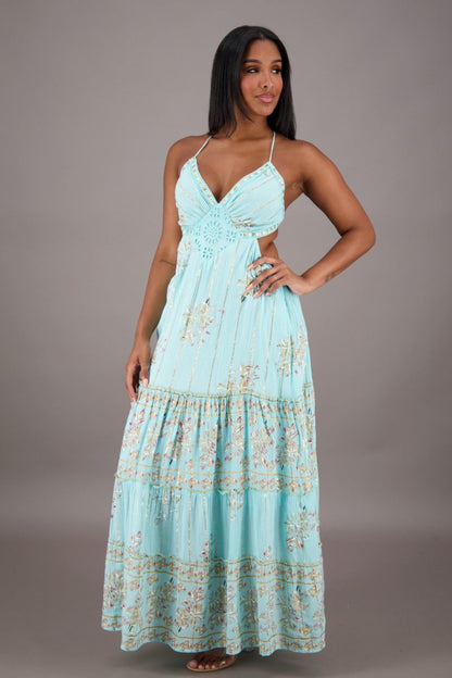 Boho Floral Halter Maxi Dress