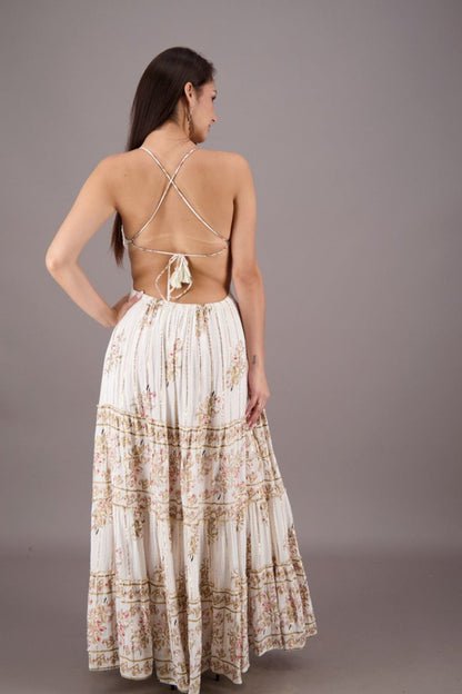 Boho Floral Halter Maxi Dress