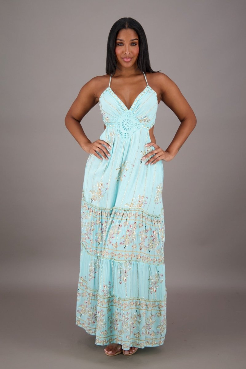 Boho Floral Halter Maxi Dress