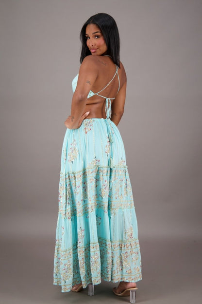 Boho Floral Halter Maxi Dress
