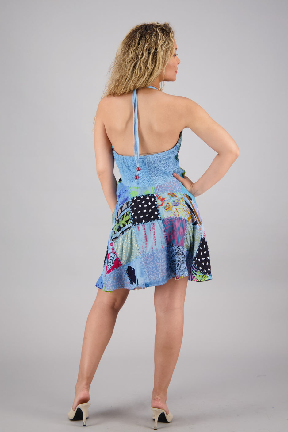 Patchwork Halter Mid-Length Dress