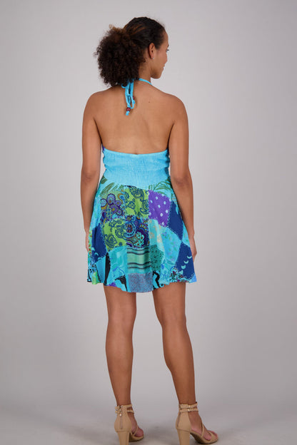 Patchwork Halter Mid-Length Dress