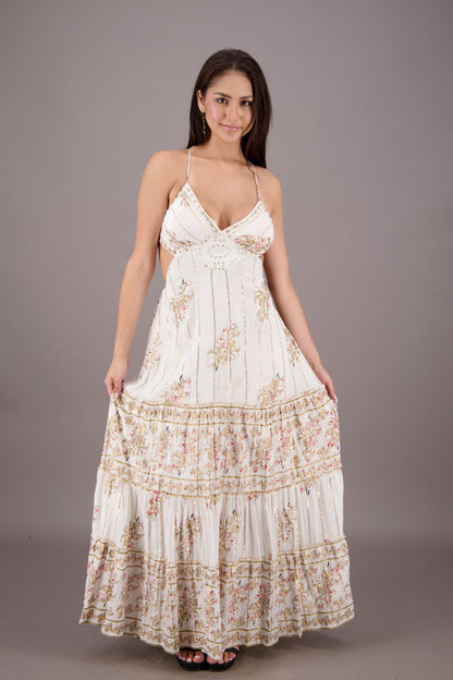 Boho Floral Halter Maxi Dress