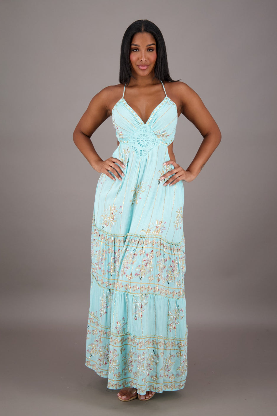 Boho Floral Halter Maxi Dress