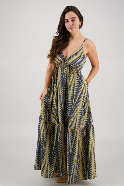 Tropical Print Tie-Back Maxi Dress