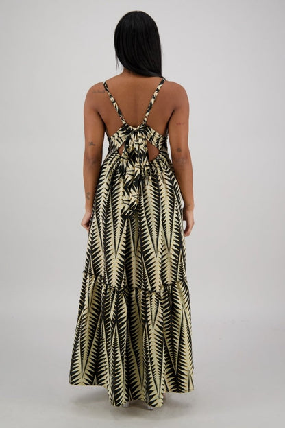 Tropical Print Tie-Back Maxi Dress