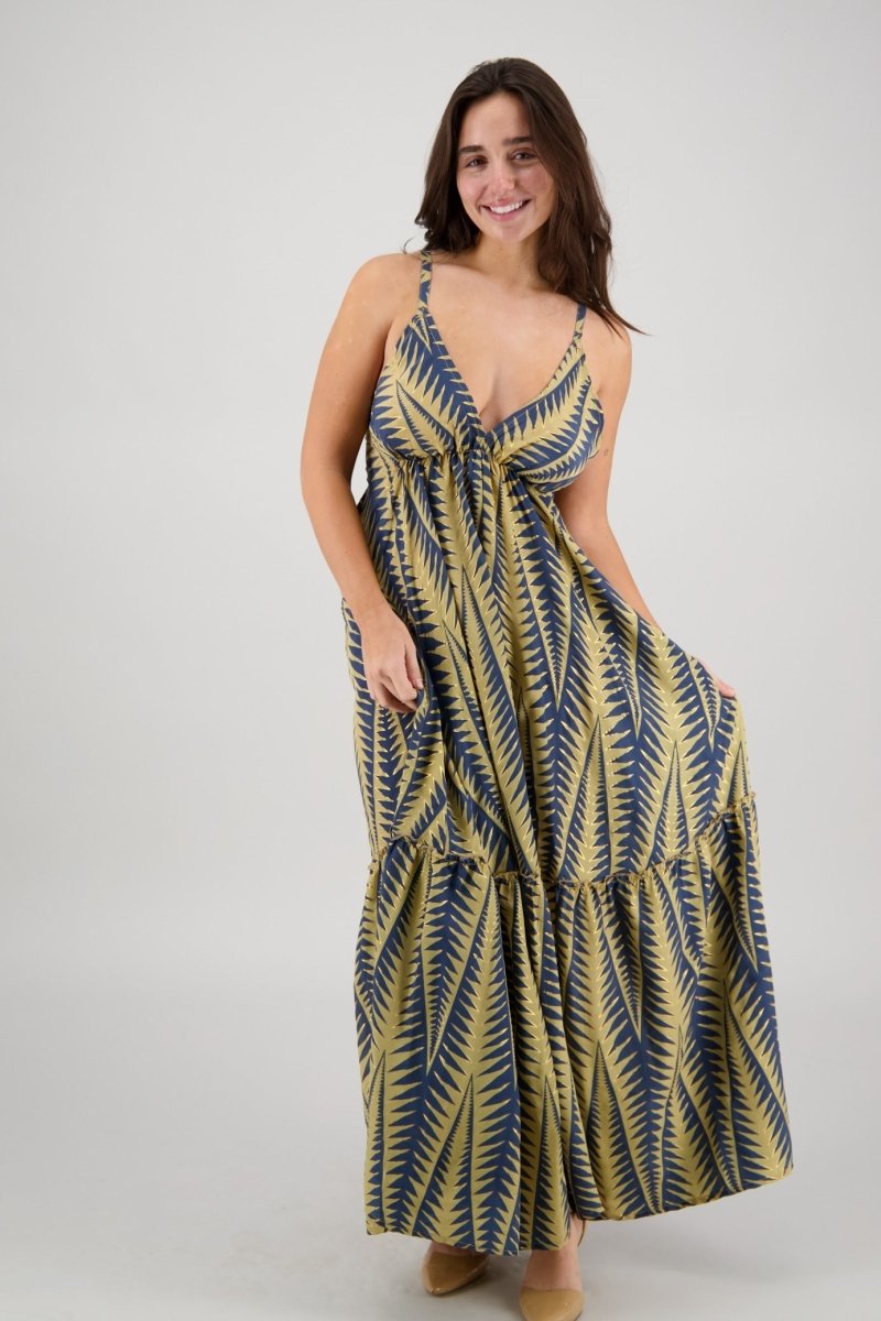 Tropical Print Tie-Back Maxi Dress