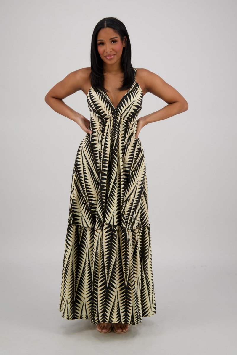 Tropical Print Tie-Back Maxi Dress