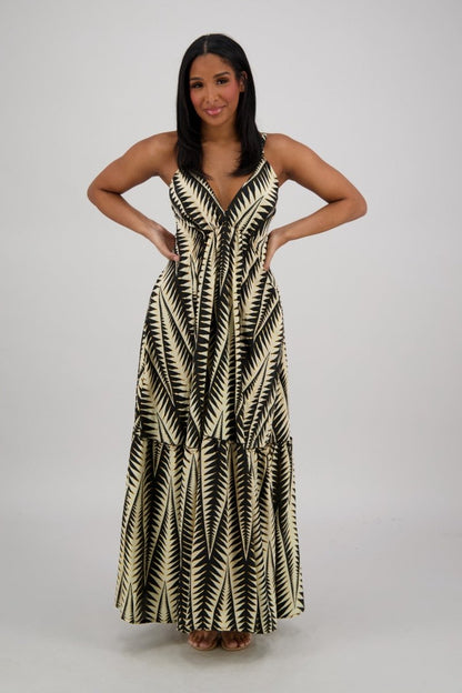 Tropical Print Tie-Back Maxi Dress