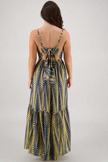 Tropical Print Tie-Back Maxi Dress