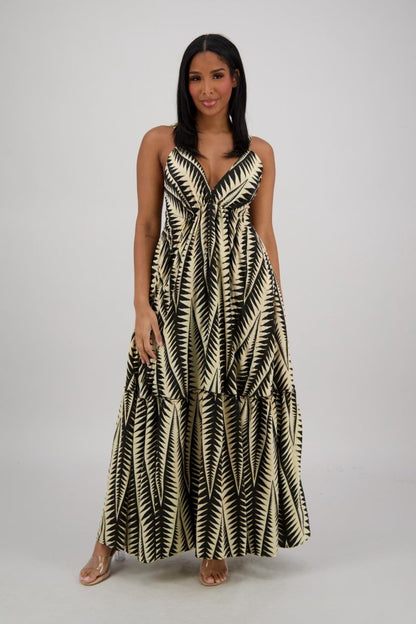 Tropical Print Tie-Back Maxi Dress