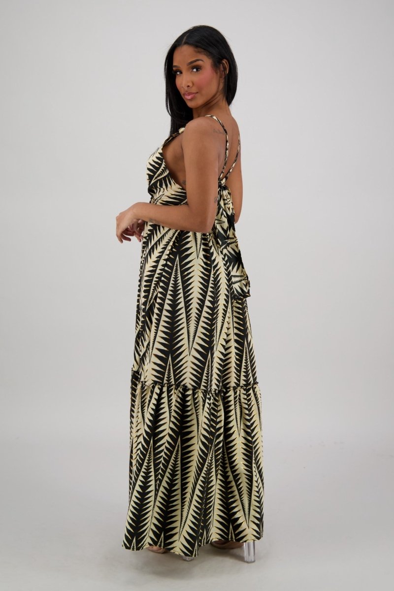 Tropical Print Tie-Back Maxi Dress