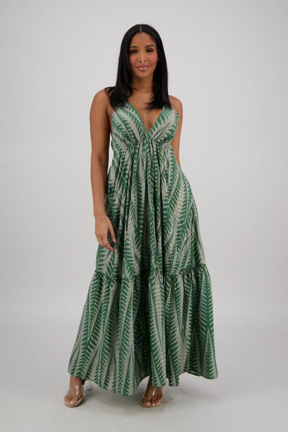 Tropical Print Tie-Back Maxi Dress