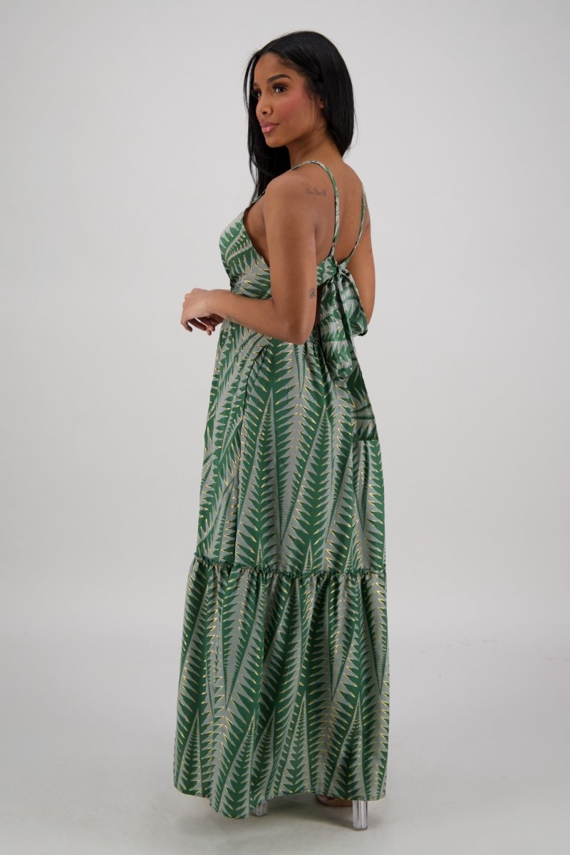 Tropical Print Tie-Back Maxi Dress