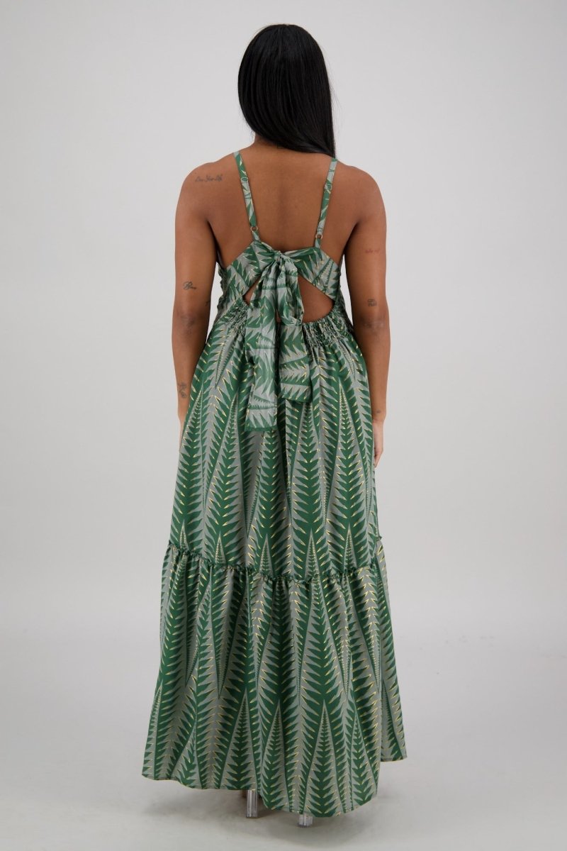 Tropical Print Tie-Back Maxi Dress