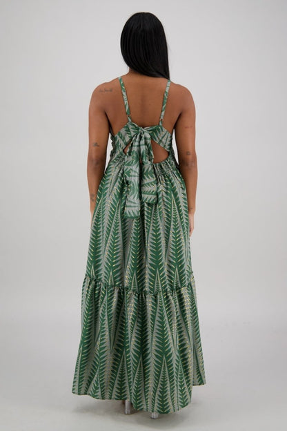 Tropical Print Tie-Back Maxi Dress