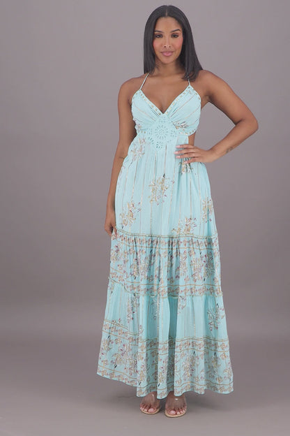 Boho Floral Halter Maxi Dress