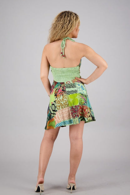 Patchwork Halter Mid-Length Dress