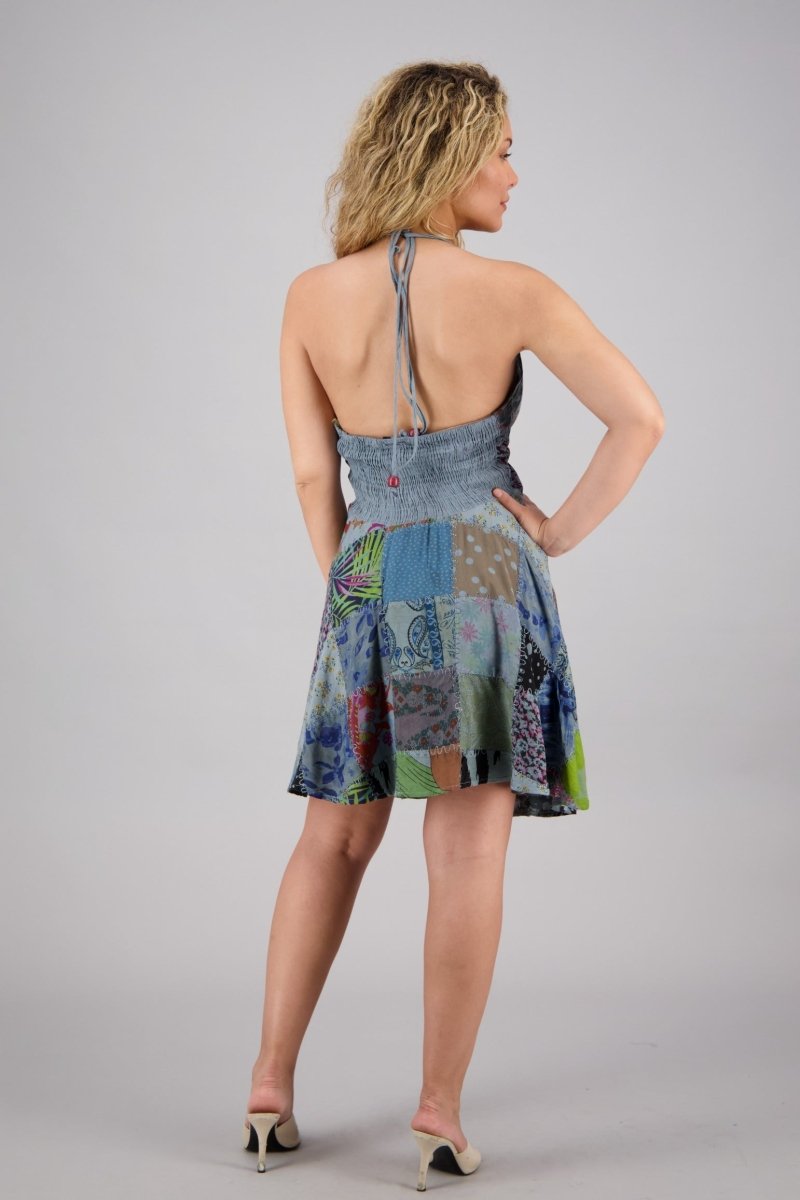 Patchwork Halter Mid-Length Dress