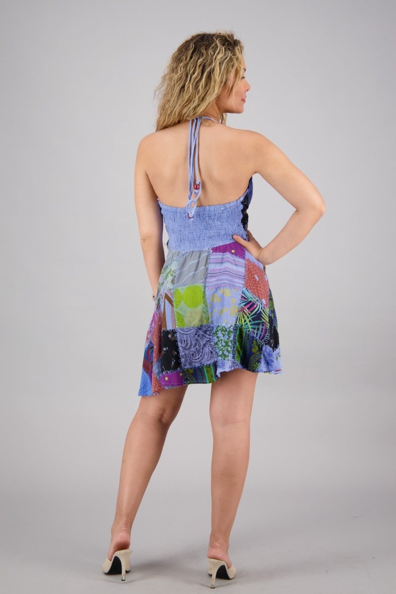 Patchwork Halter Mid-Length Dress