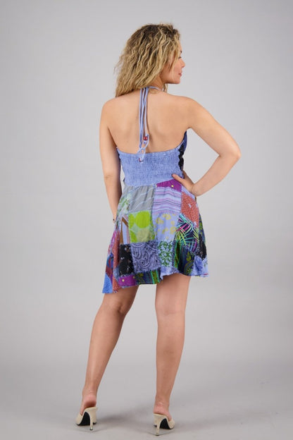 Patchwork Halter Mid-Length Dress