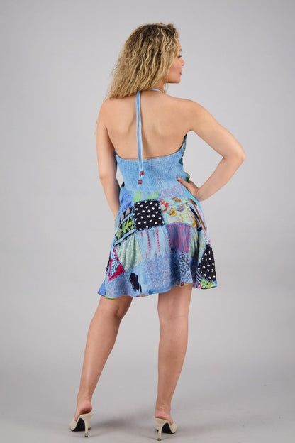 Patchwork Halter Mid-Length Dress