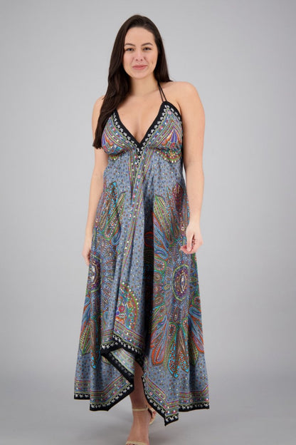 Batik Halter Neck Maxi Dress